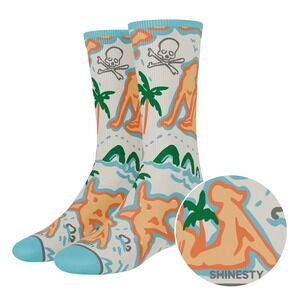 Shinesty The Pirates Booty Super Stupid Soft Crew Socks Large Tropical Skull